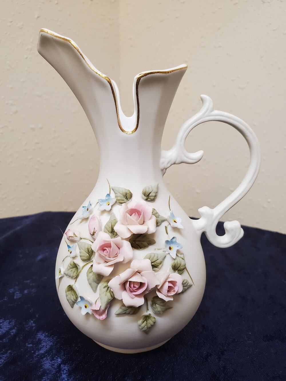 Vintage Lefton Pitcher #839 With Applied Roses Circa 1950's